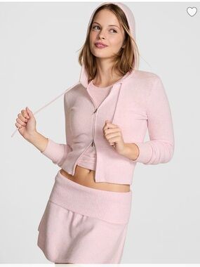 VS Pink Soft Pink Knit Zip Up Hoodie size XL